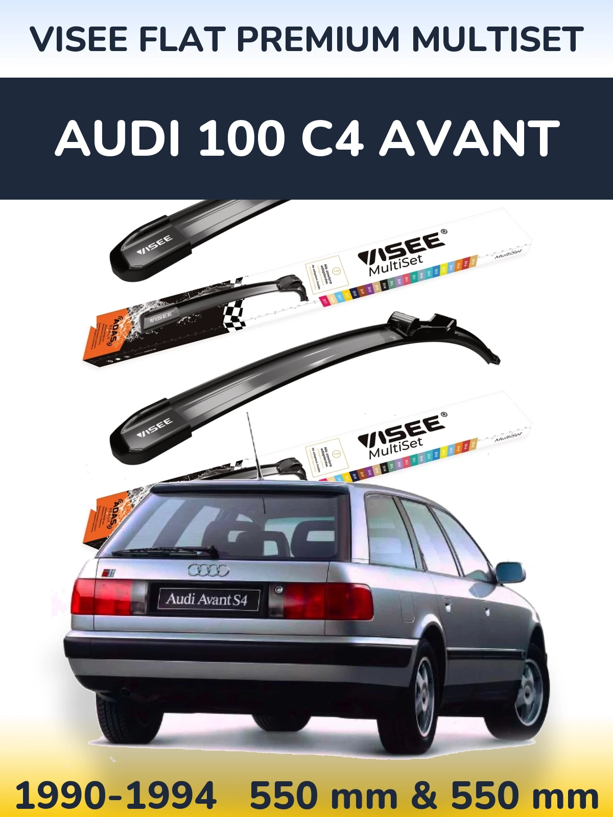 Komplet przednich wycieraczek VISEE FLAT PREMIUM MultiSet 550 & 550 mm do Audi 100 C4 Avant 1990-1994
