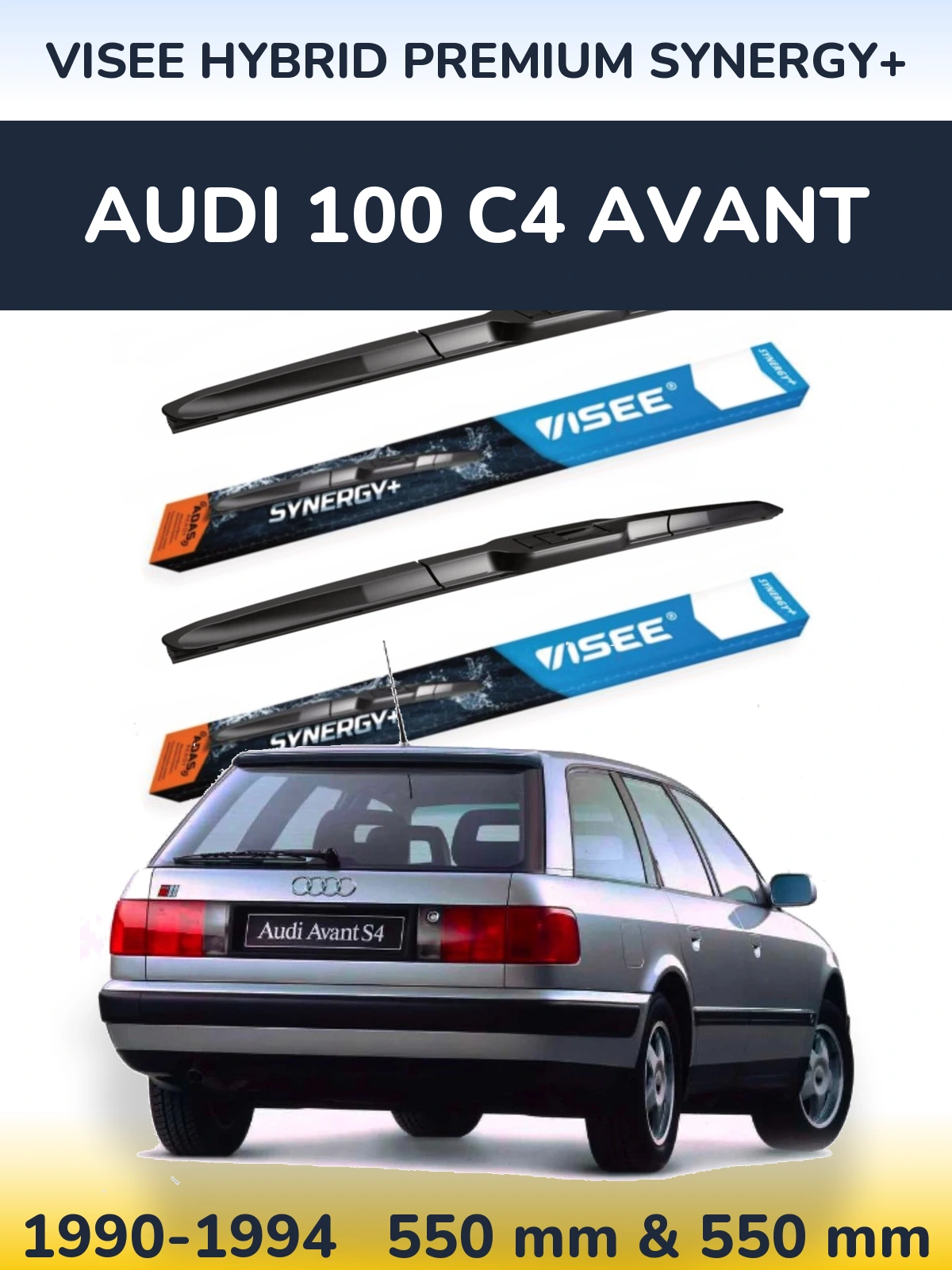 Front wiper blade set VISEE HYBRID PREMIUM SYNERGY+ 550 & 550 mm for Audi 100 C4 Avant 1990-1994