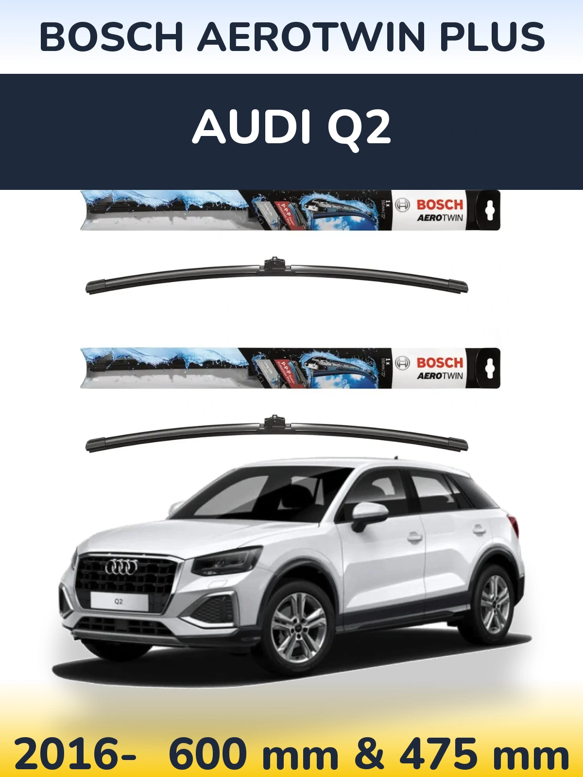 Комплект передніх щіток BOSCH AeroTwin Plus 600 & 475 мм для Audi Q2 2016-2026