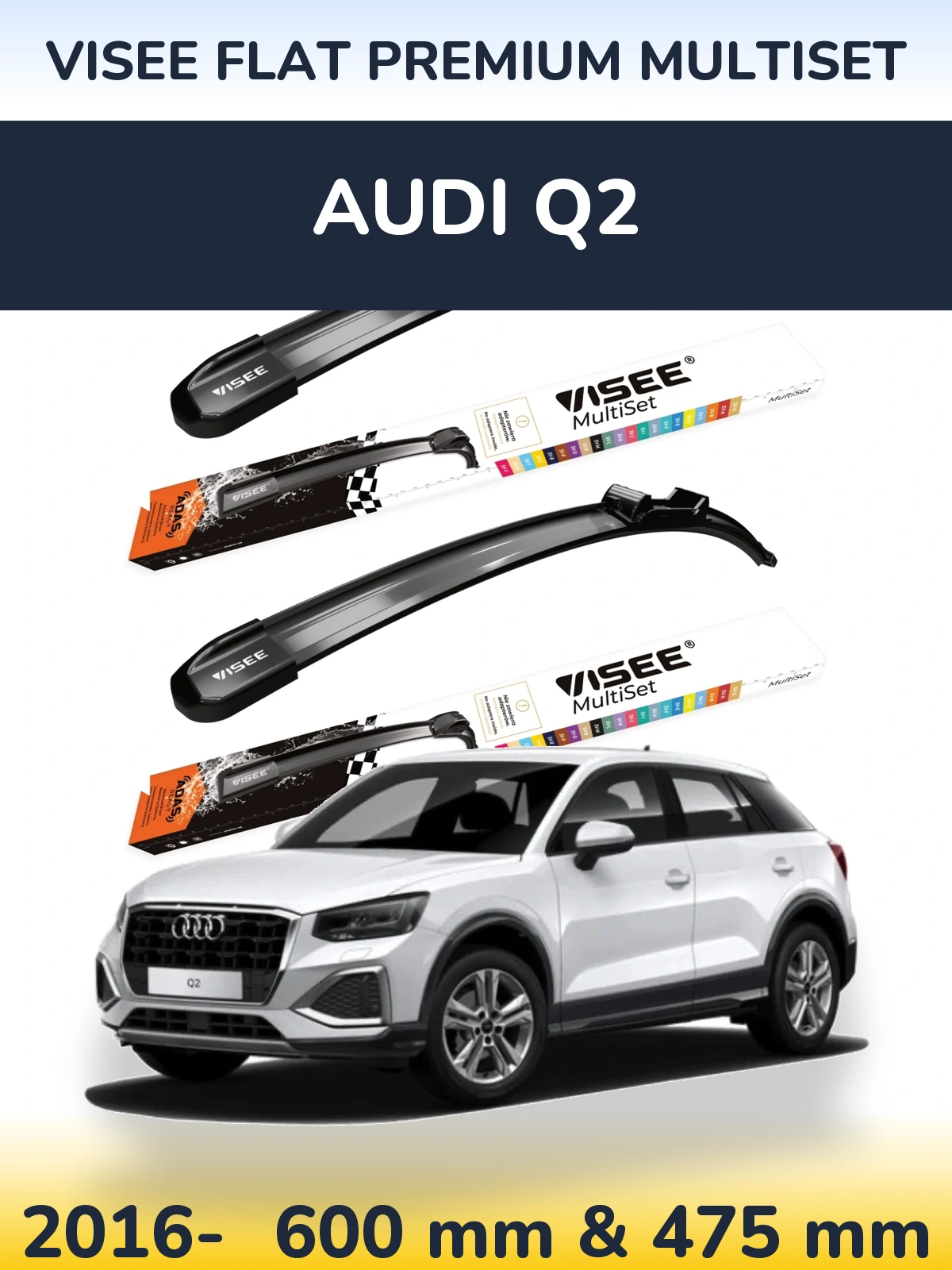 Комплект передніх щіток VISEE FLAT PREMIUM MultiSet 600 & 475 мм для Audi Q2 2016-2026