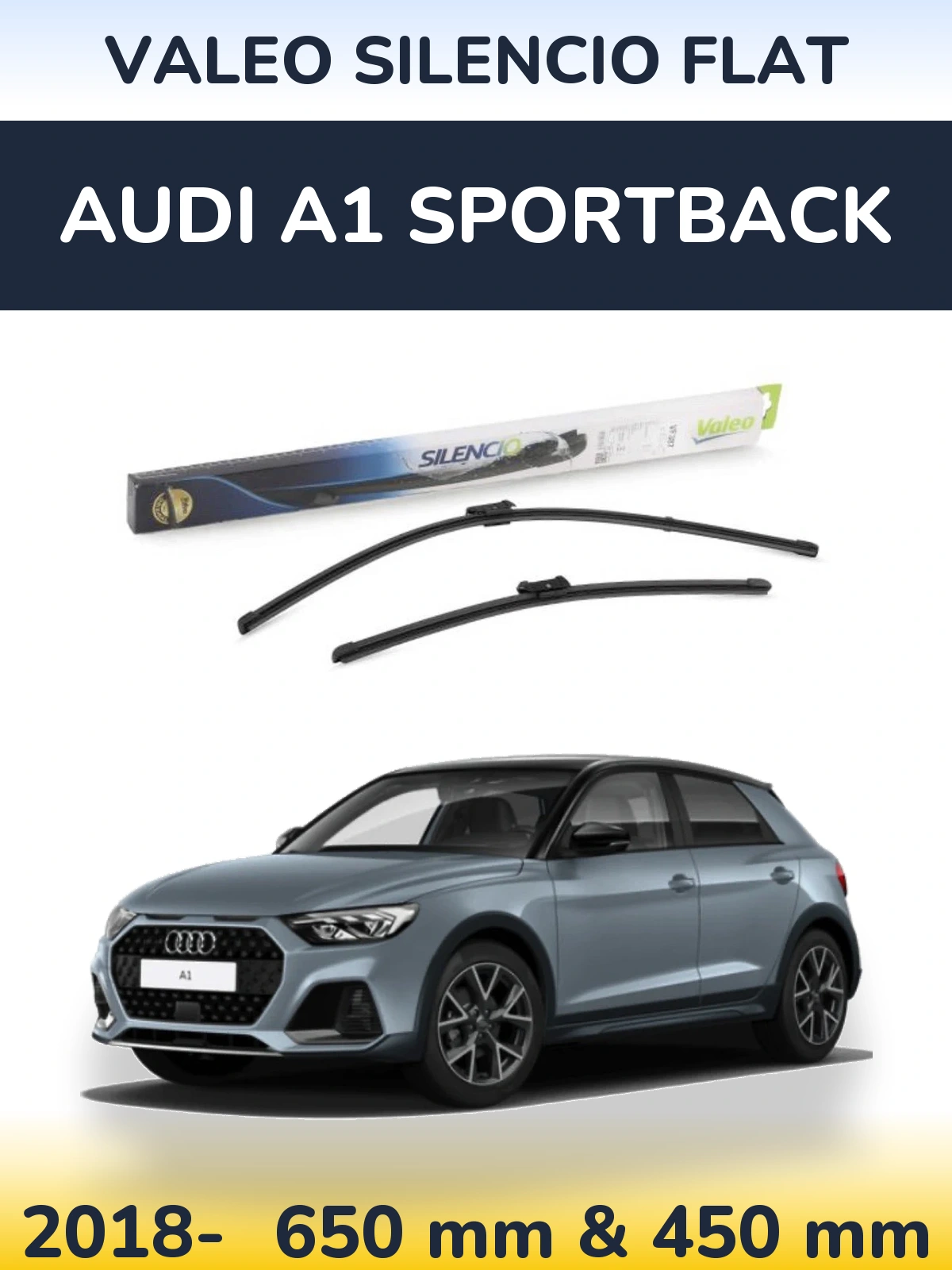 Komplet przednich wycieraczek Valeo Silencio Flat 650 & 450 mm do Audi A1 Sportback 2018-2026