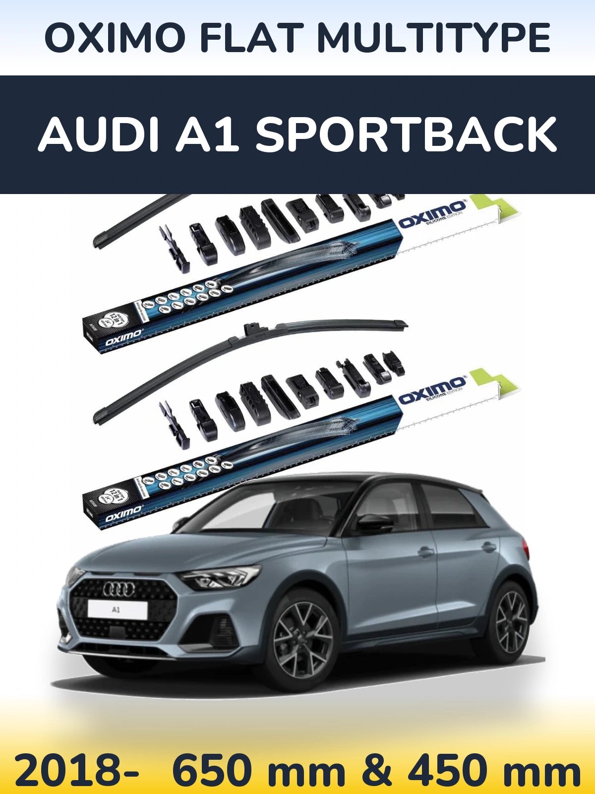 Комплект передних дворников Oximo Flat MultiТипe 650 & 450 мм для Audi A1 Sportback 2018-2026