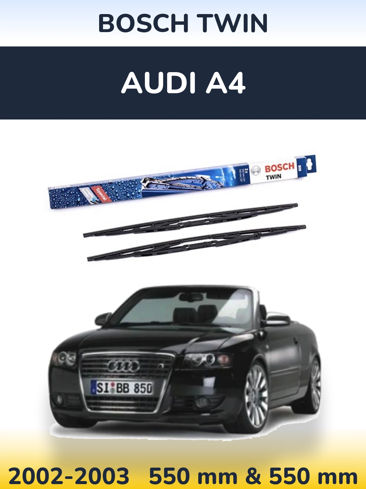 Front wiper blade set BOSCH Twin 550 & 550 mm for Audi A4 2002-2003