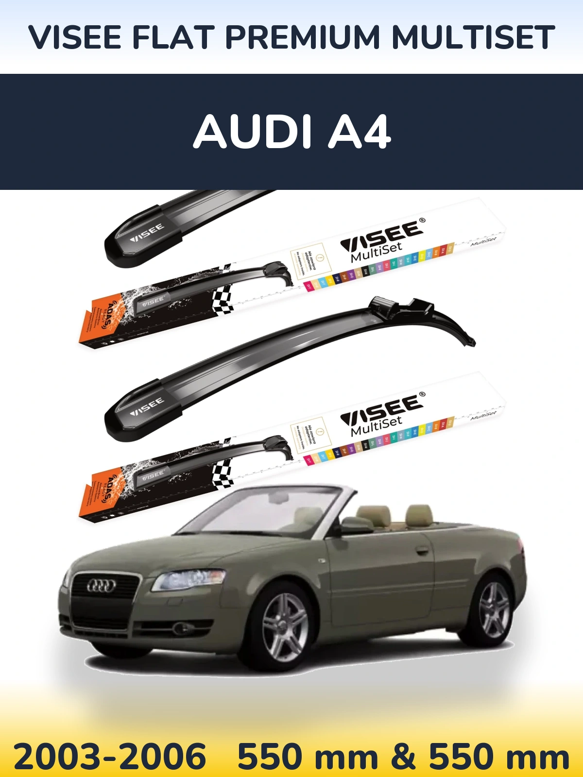 Комплект передніх щіток VISEE FLAT PREMIUM MultiSet 550 & 550 мм для Audi A4 2003-2006