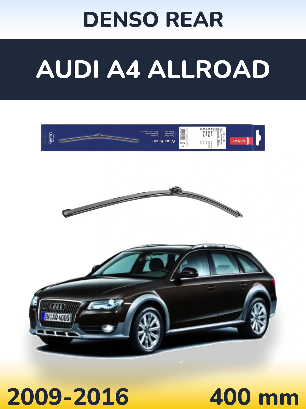 Rear wiper blade Denso Rear 400 mm for Audi A4 Allroad 2009-2016
