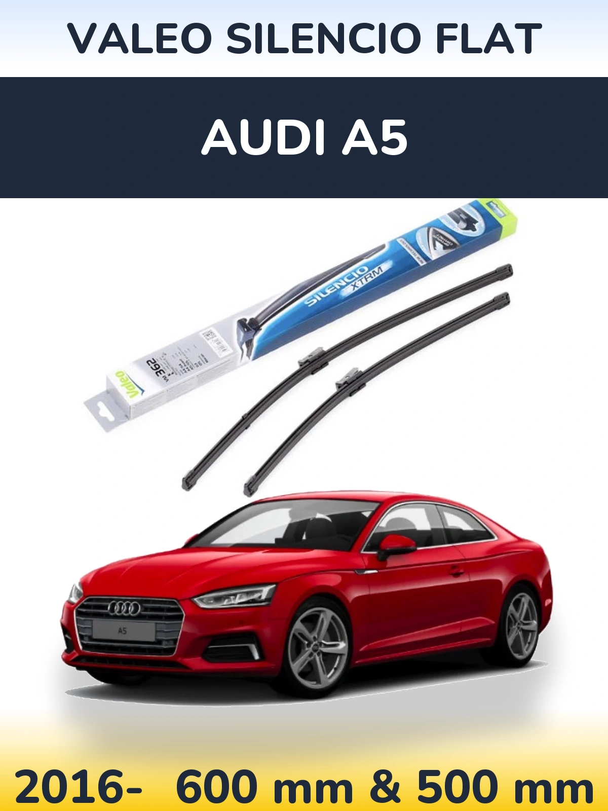 Комплект передних дворников Valeo Silencio Flat 600 & 500 мм для Audi A5 2016-2026