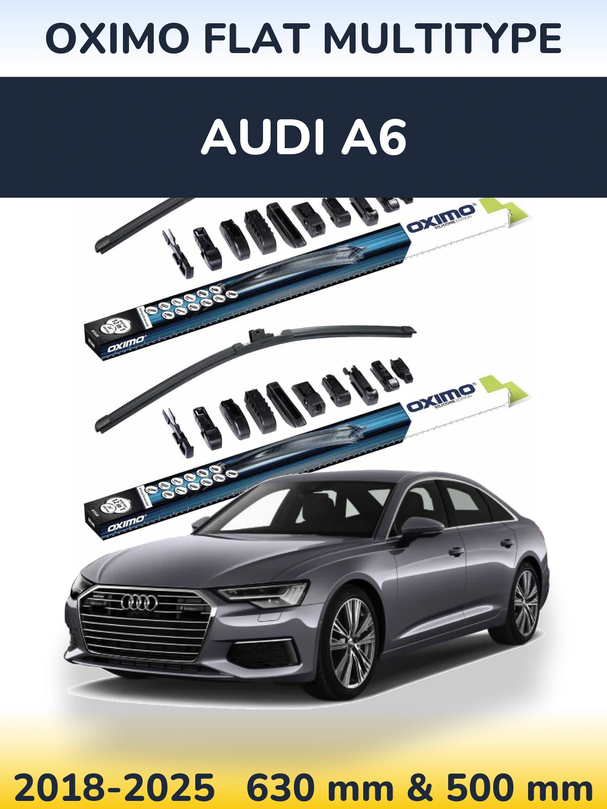 Front wiper blade set Oximo Flat MultiTypee 600 & 500 mm for Audi A6 2018-2025