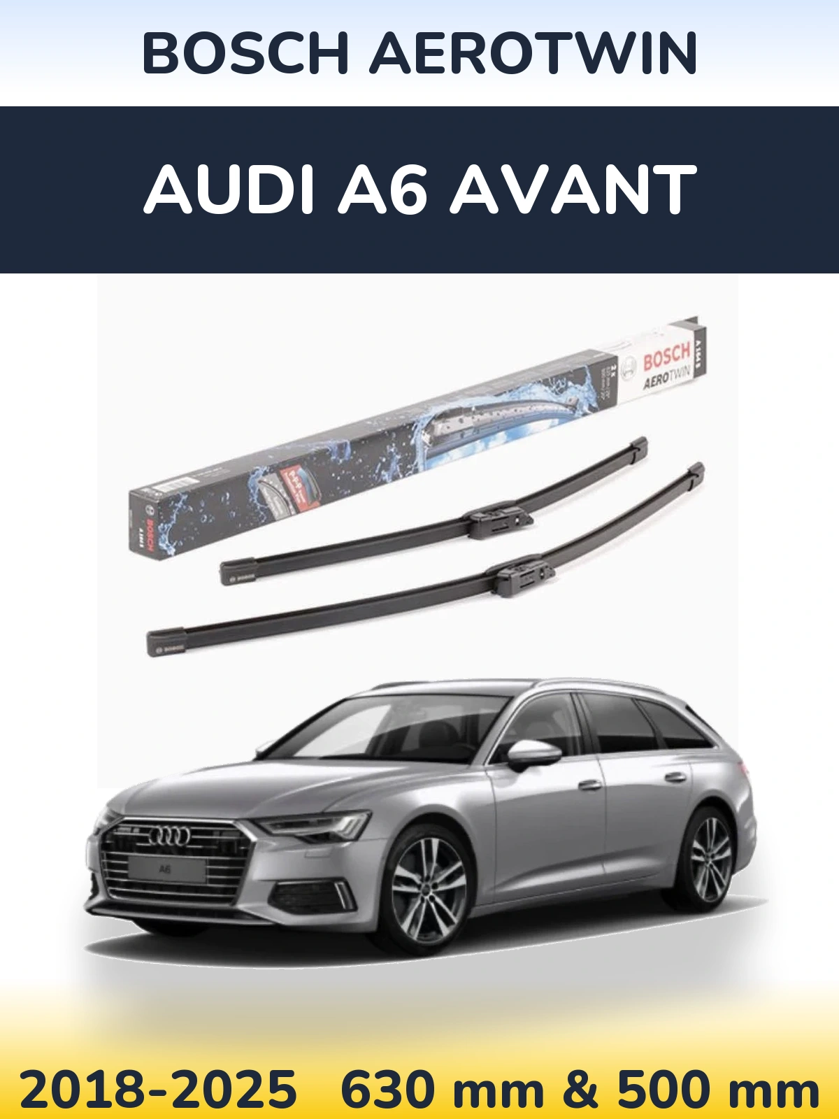Комплект передніх щіток BOSCH AeroTwin 630 & 500 мм для Audi A6 Avant 2018-2025