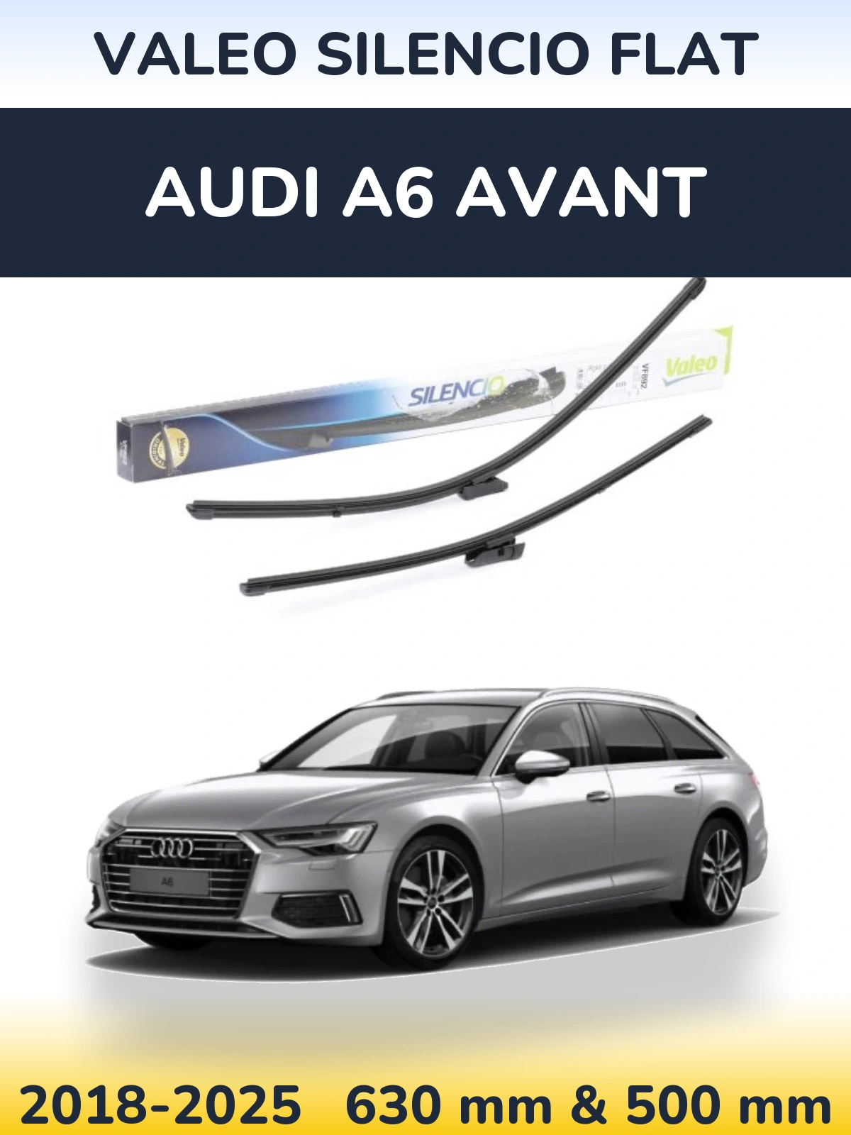 Комплект передніх щіток Valeo Silencio Flat 630 & 500 мм для Audi A6 Avant 2018-2025