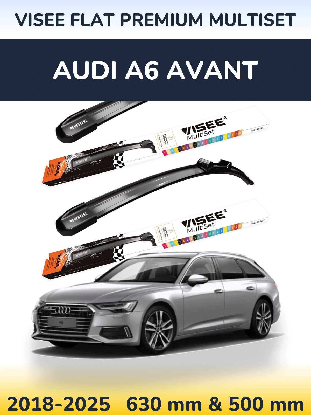 Komplet przednich wycieraczek VISEE FLAT PREMIUM MultiSet 630 & 500 mm do Audi A6 Avant 2018-2025