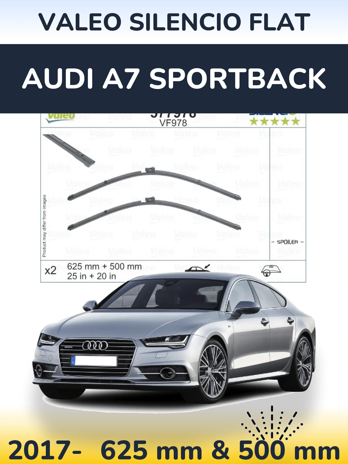 Komplet przednich wycieraczek Valeo Silencio Flat 625 & 500 mm do Audi A7 Sportback 2017-2026