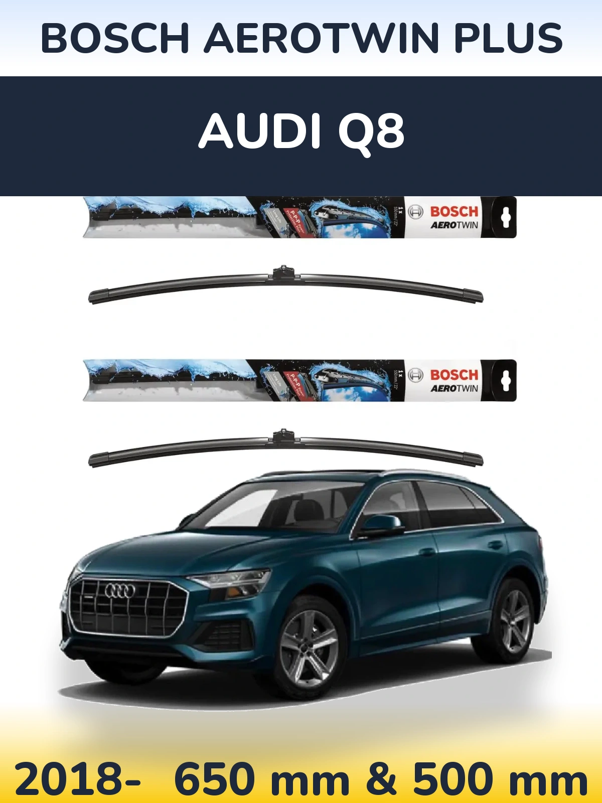 Комплект передних дворников BOSCH AeroTwin Plus 650 & 500 мм для Audi Q8 2018-2026