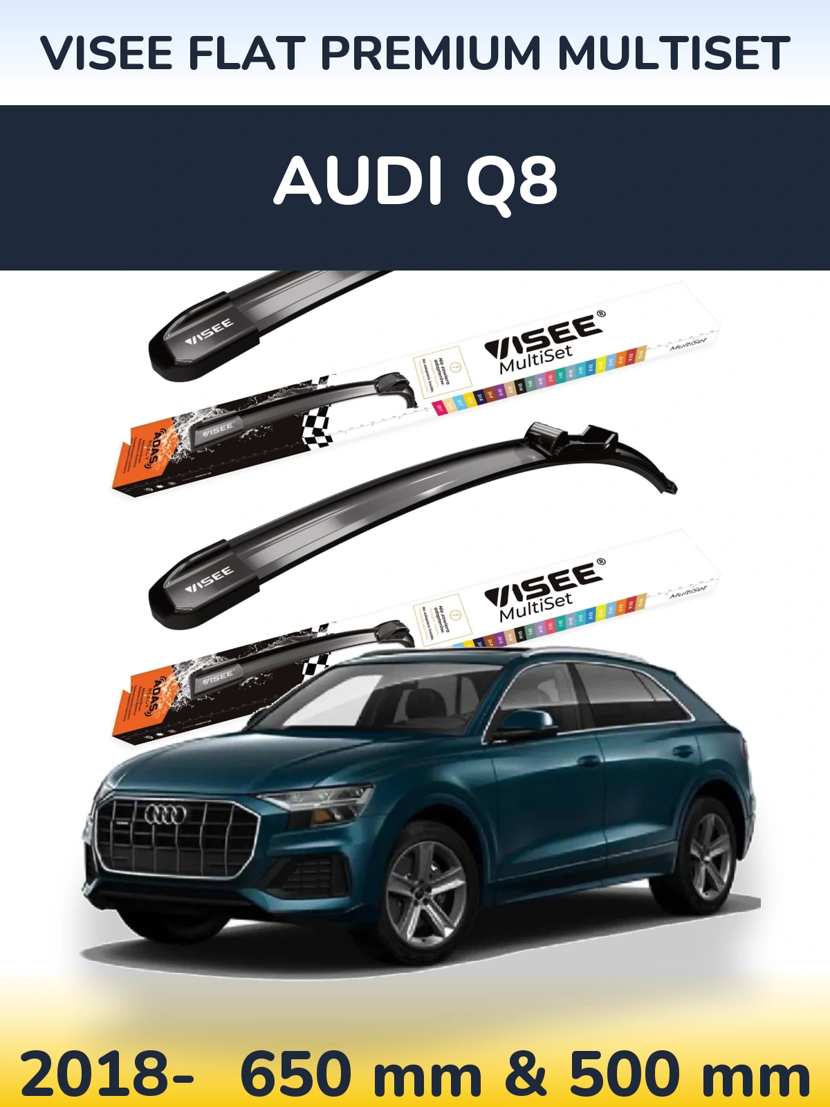 Комплект передних дворников VISEE FLAT PREMIUM MultiSet 650 & 500 мм для Audi Q8 2018-2026
