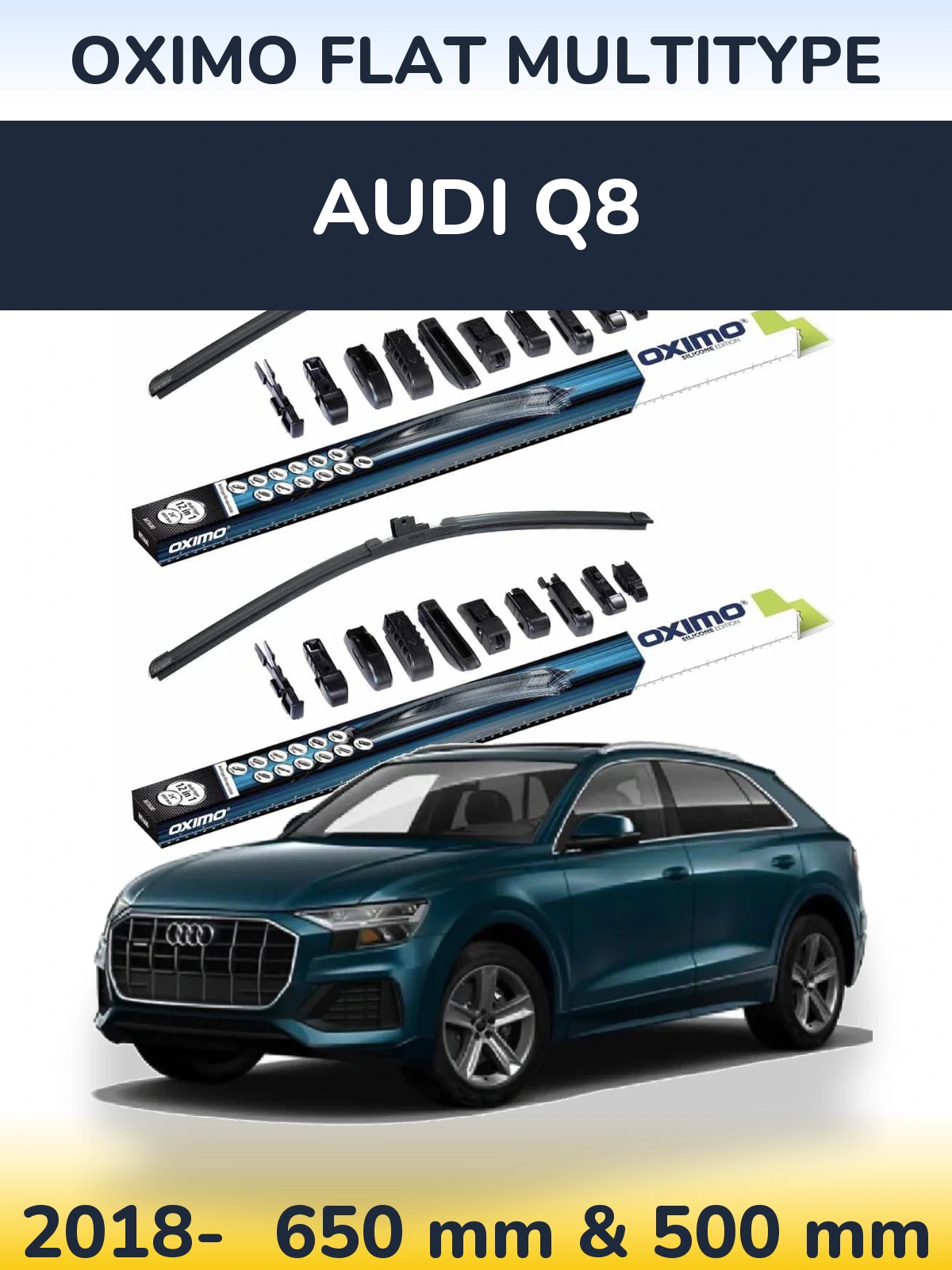 Комплект передних дворников Oximo Flat MultiТипe 650 & 500 мм для Audi Q8 2018-2026