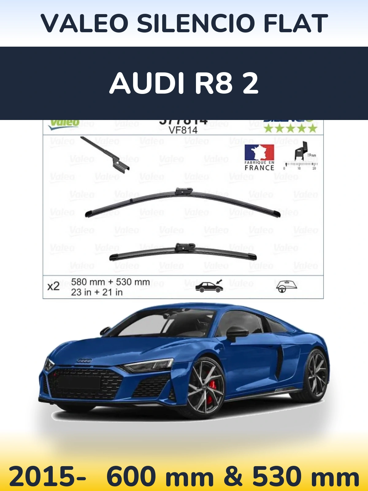 Комплект передних дворников Valeo Silencio Flat 580 & 530 мм для Audi R8 2 2015-2026