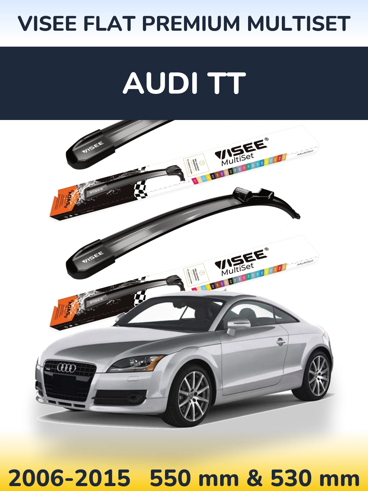 Комплект передних дворников VISEE FLAT PREMIUM MultiSet 550 & 530 мм для Audi TT 2006-2015