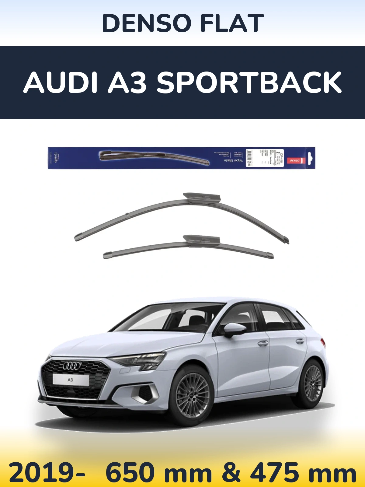 Front wiper blade set Denso Flat 650 & 475 mm for Audi A3 Sportback 2019-2026