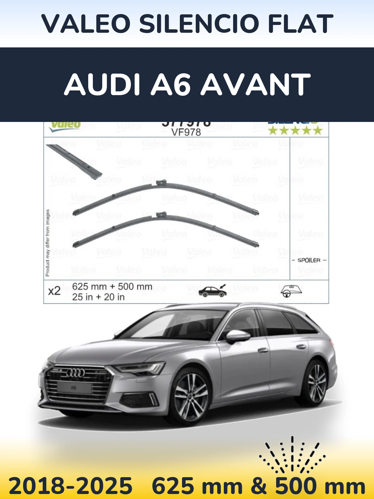 Komplet przednich wycieraczek Valeo Silencio Flat 625 & 500 mm do Audi A6 Avant 2018-2025