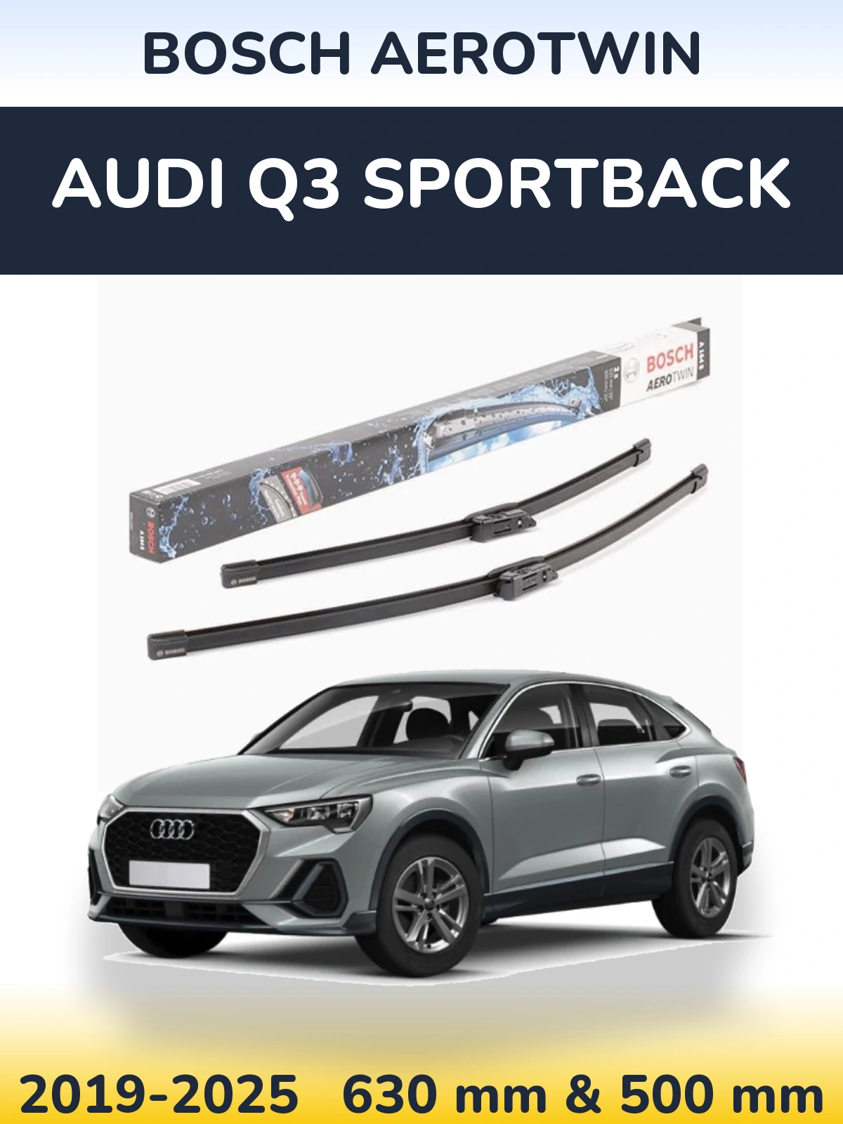 Комплект передніх щіток BOSCH AeroTwin 630 & 500 мм для Audi Q3 Sportback 2019-2025