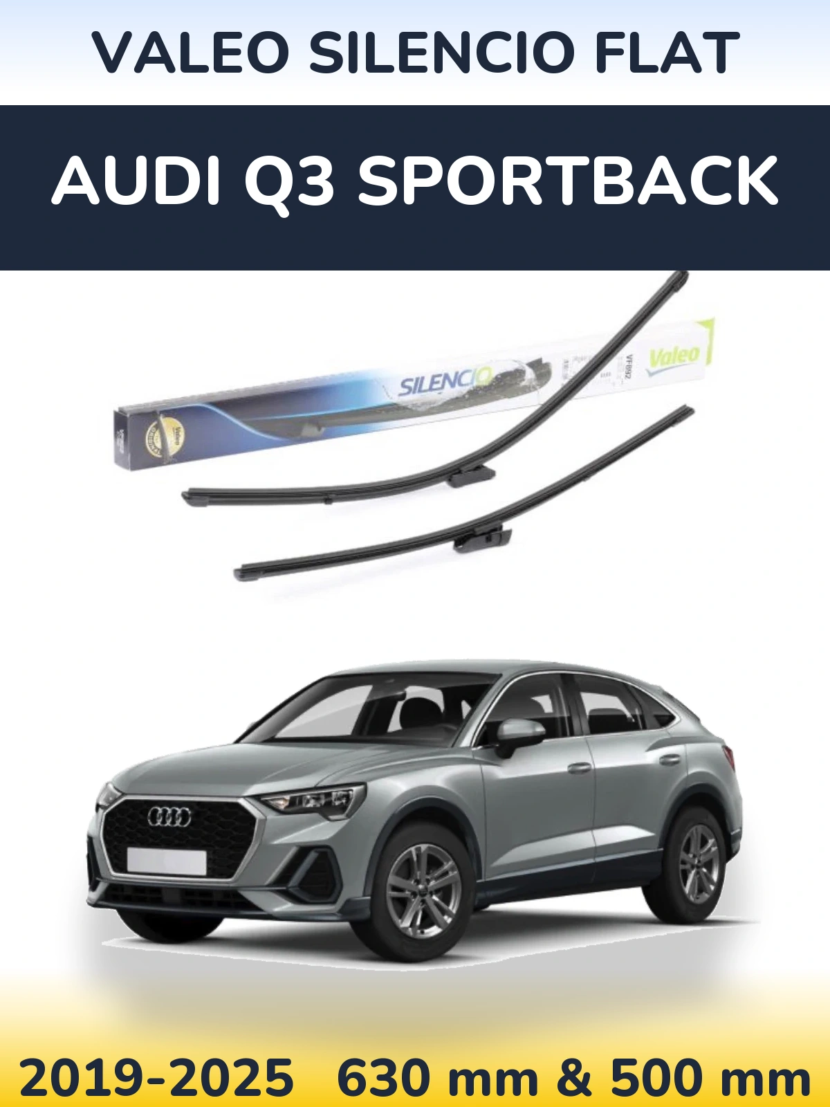 Комплект передніх щіток Valeo Silencio Flat 630 & 500 мм для Audi Q3 Sportback 2019-2025