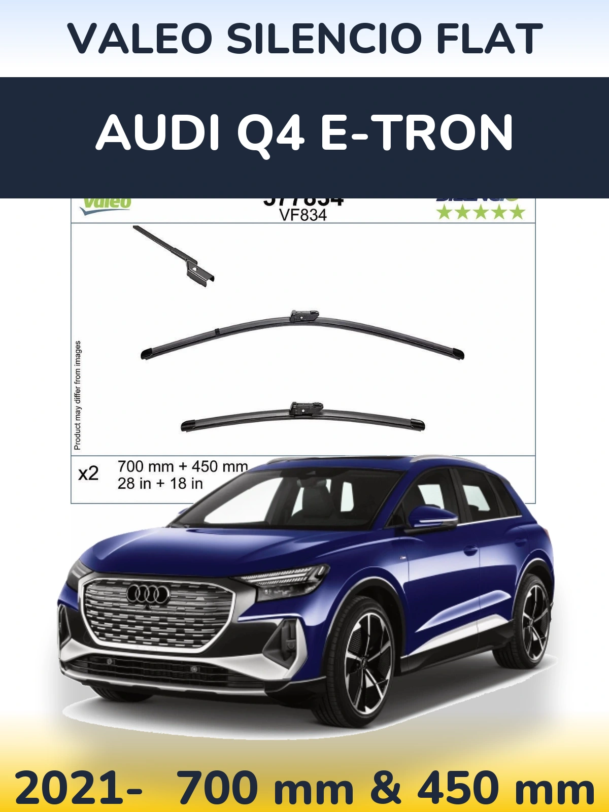 Front wiper blade set Valeo Silencio Flat 700 & 450 mm for Audi Q4 e-tron 2021-2026
