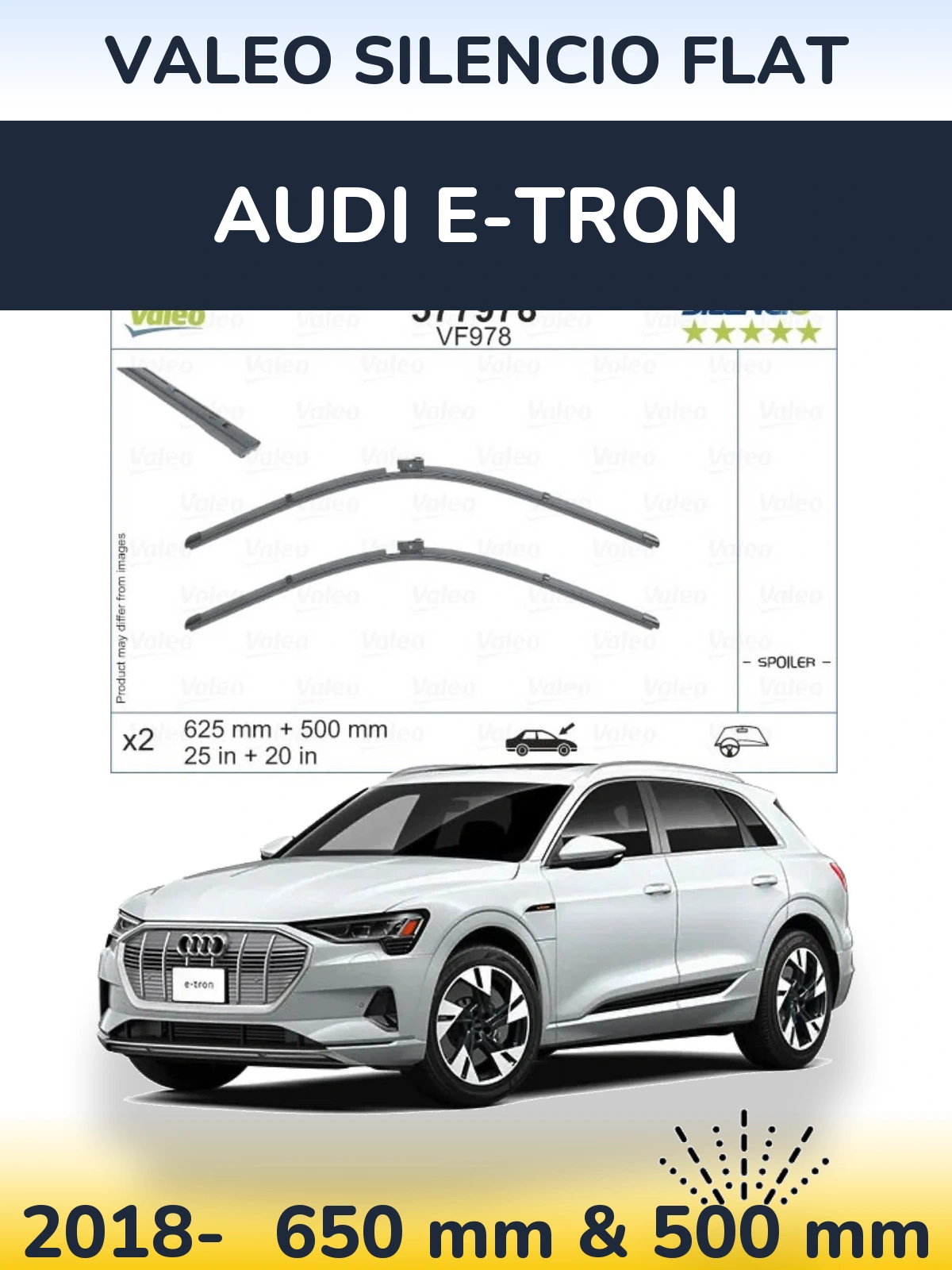 Комплект передних дворников Valeo Silencio Flat 625 & 500 мм для Audi e-tron 2018-2026