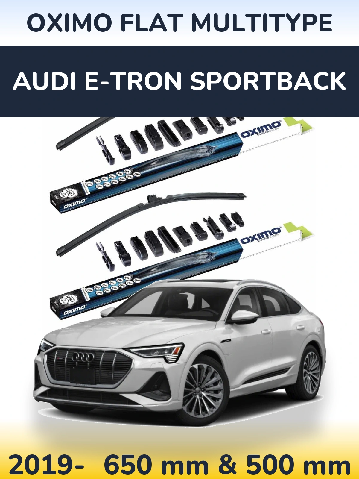 Комплект передних дворников Oximo Flat MultiТипe 650 & 500 мм для Audi e-tron Sportback 2019-2026
