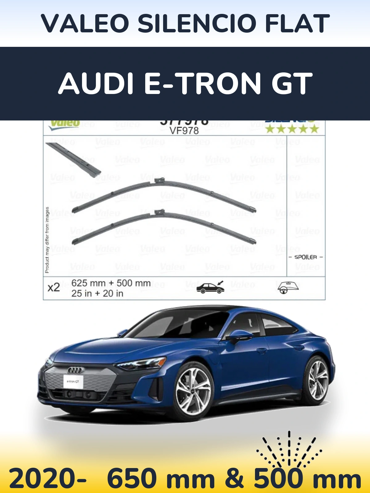 Комплект передних дворников Valeo Silencio Flat 625 & 500 мм для Audi e-tron GT 2020-2026