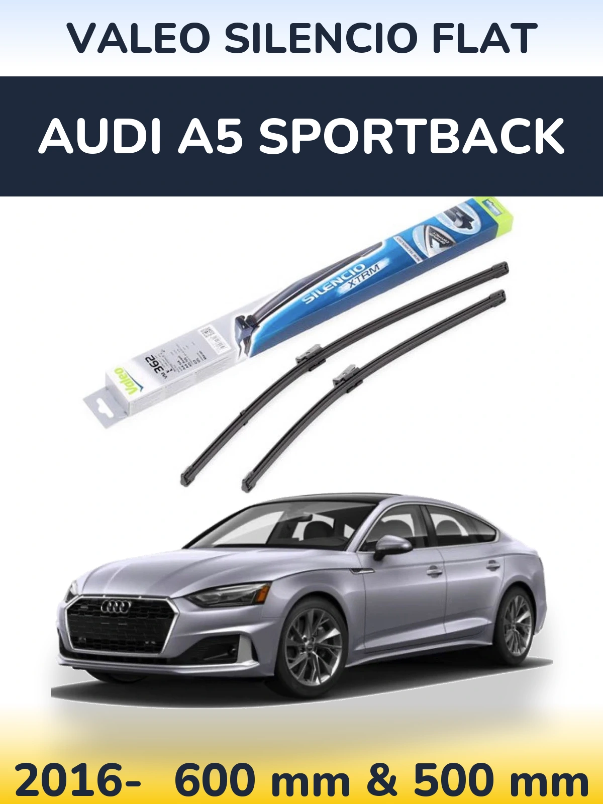 Комплект передних дворников Valeo Silencio Flat 600 & 500 мм для Audi A5 Sportback 2016-2026