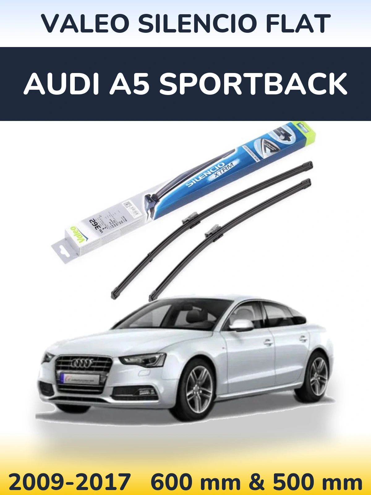 Front wiper blade set Valeo Silencio Flat 600 & 500 mm for Audi A5 Sportback 2009-2017