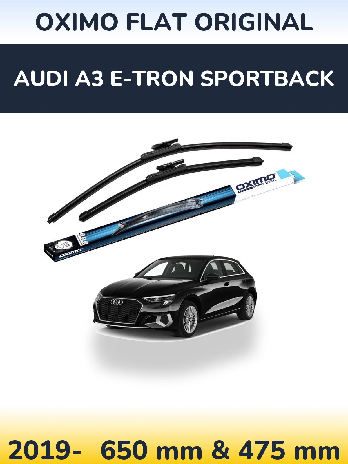 Комплект передних дворников Oximo Flat Original 650 & 475 мм для Audi A3 e-tron Sportback 2019-2026