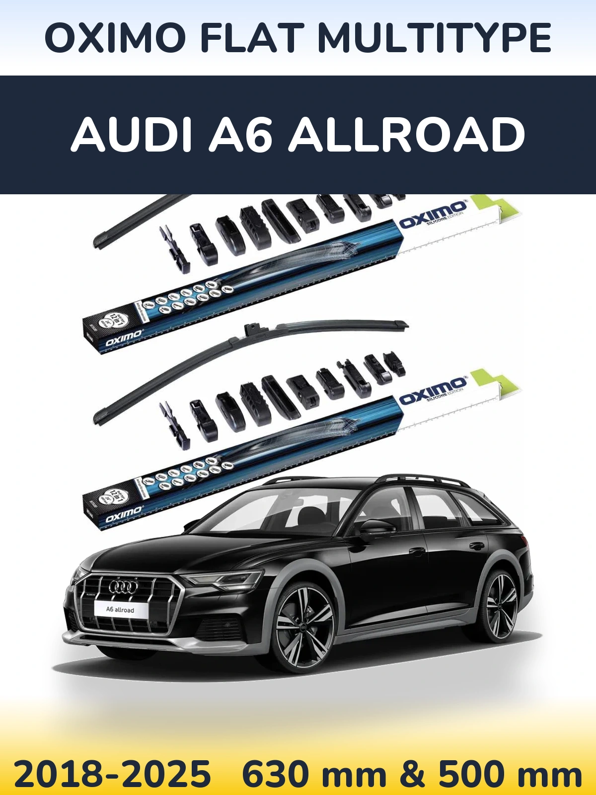 Front wiper blade set Oximo Flat MultiTypee 600 & 500 mm for Audi A6 Allroad 2018-2025
