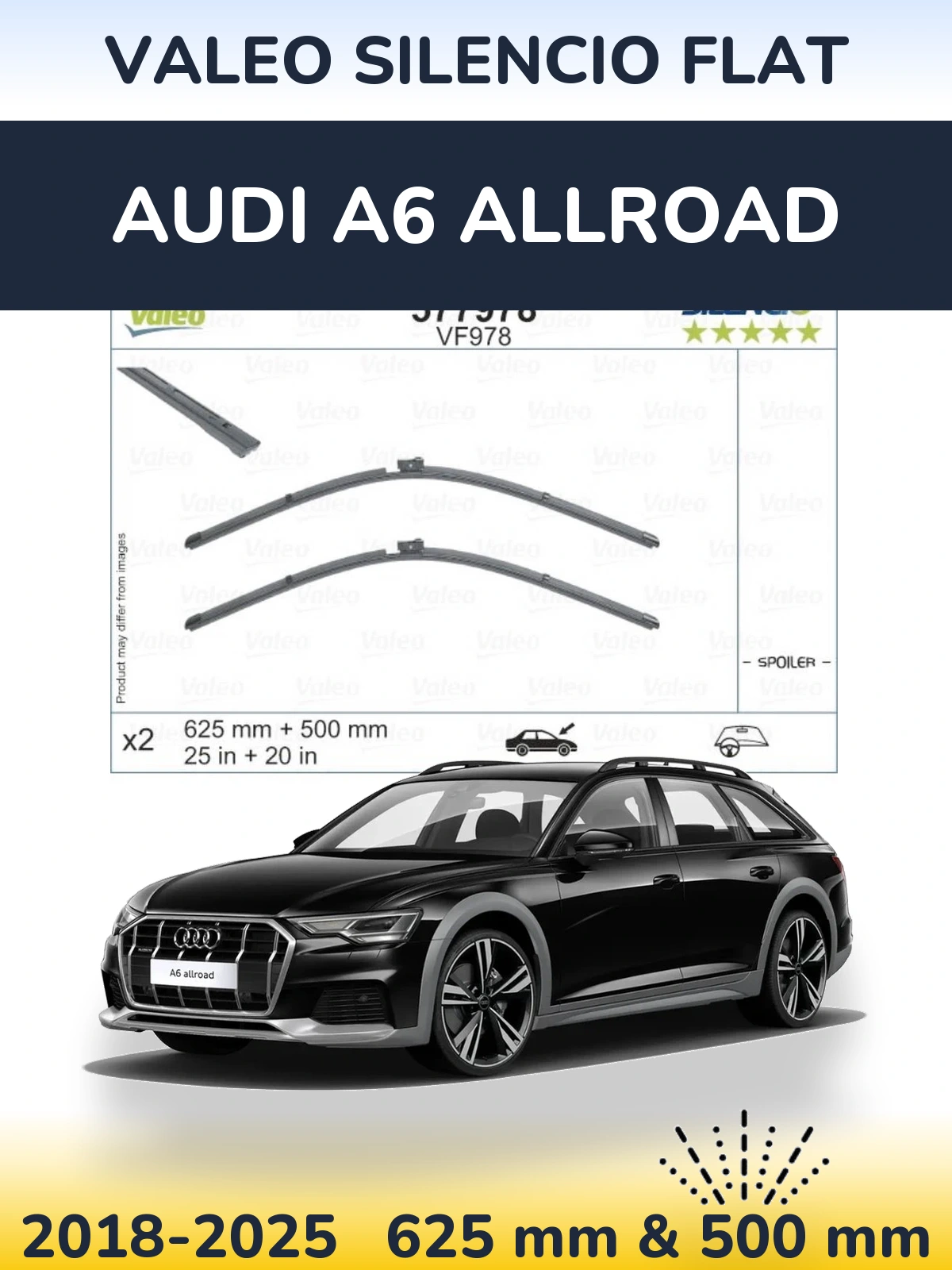 Komplet przednich wycieraczek Valeo Silencio Flat 625 & 500 mm do Audi A6 Allroad 2018-2025