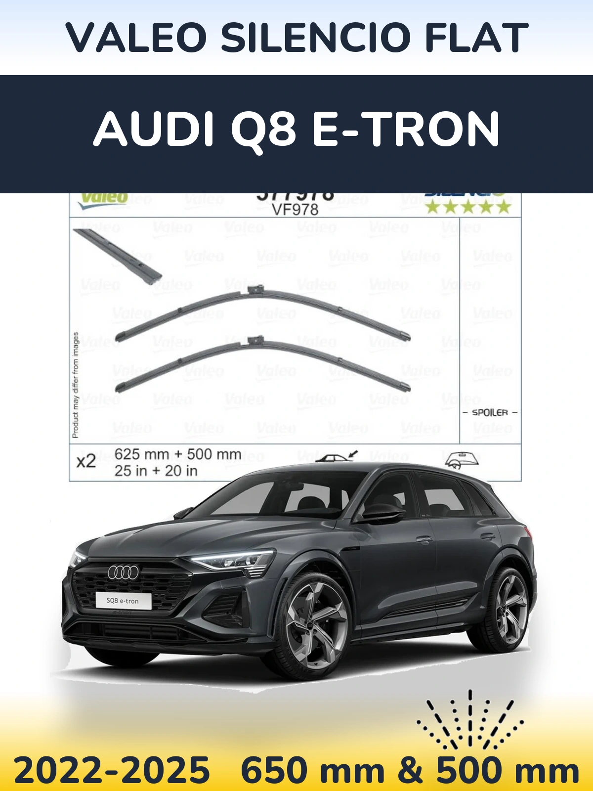 Komplet przednich wycieraczek Valeo Silencio Flat 625 & 500 mm do Audi Q8 e-tron 2022-2025