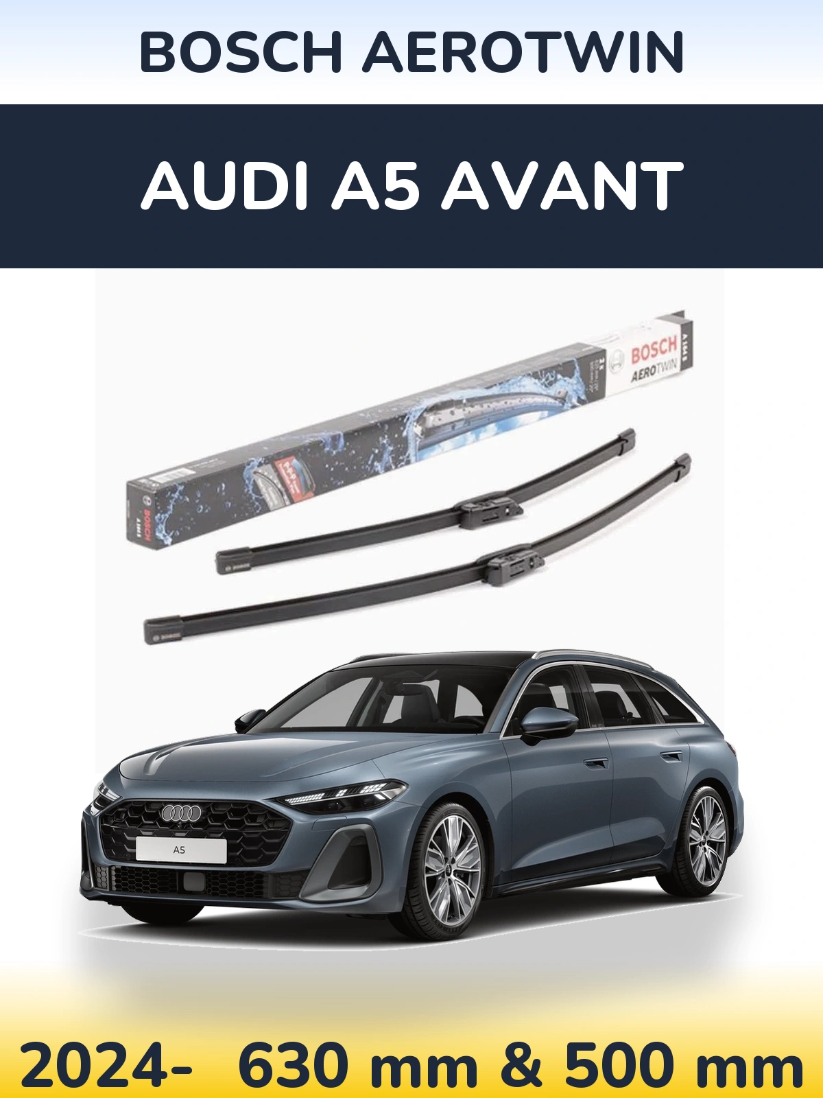Комплект передніх щіток BOSCH AeroTwin 630 & 500 мм для Audi A5 Avant 2024-2026