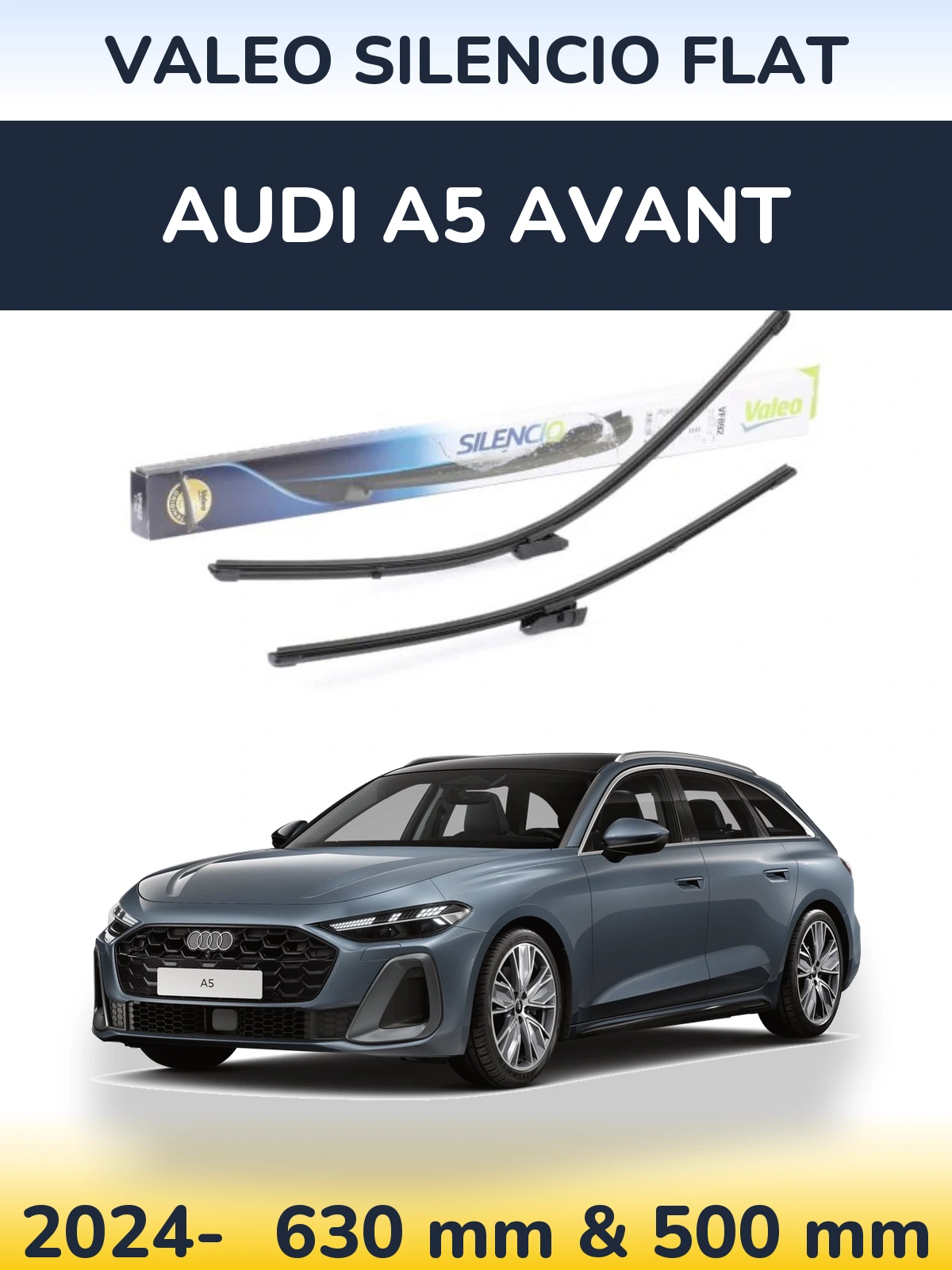 Комплект передніх щіток Valeo Silencio Flat 630 & 500 мм для Audi A5 Avant 2024-2026