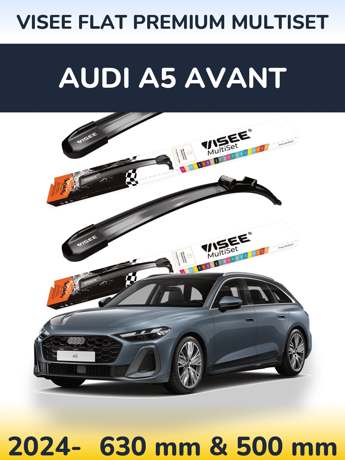 Комплект передних дворников VISEE FLAT PREMIUM MultiSet 630 & 500 мм для Audi A5 Avant 2024-2026