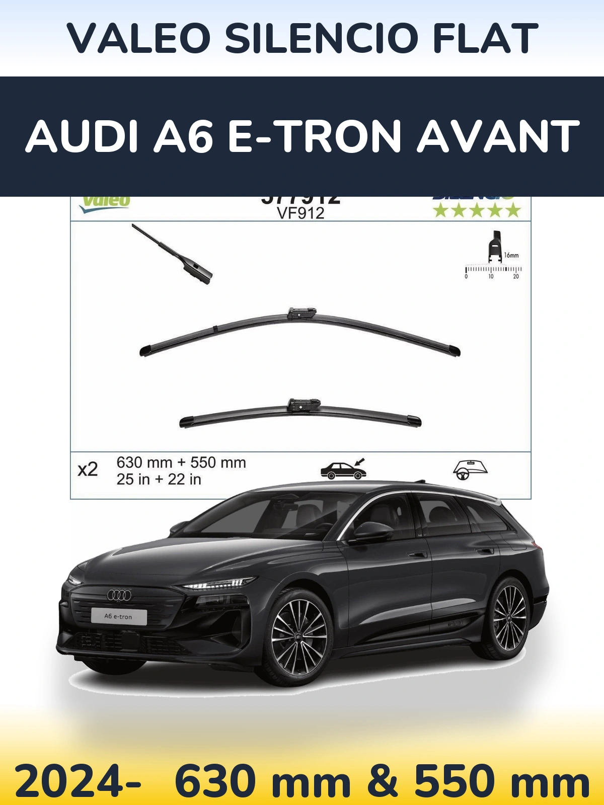 Комплект передних дворников Valeo Silencio Flat 630 & 550 мм для Audi A6 e-tron Avant 2024-2026