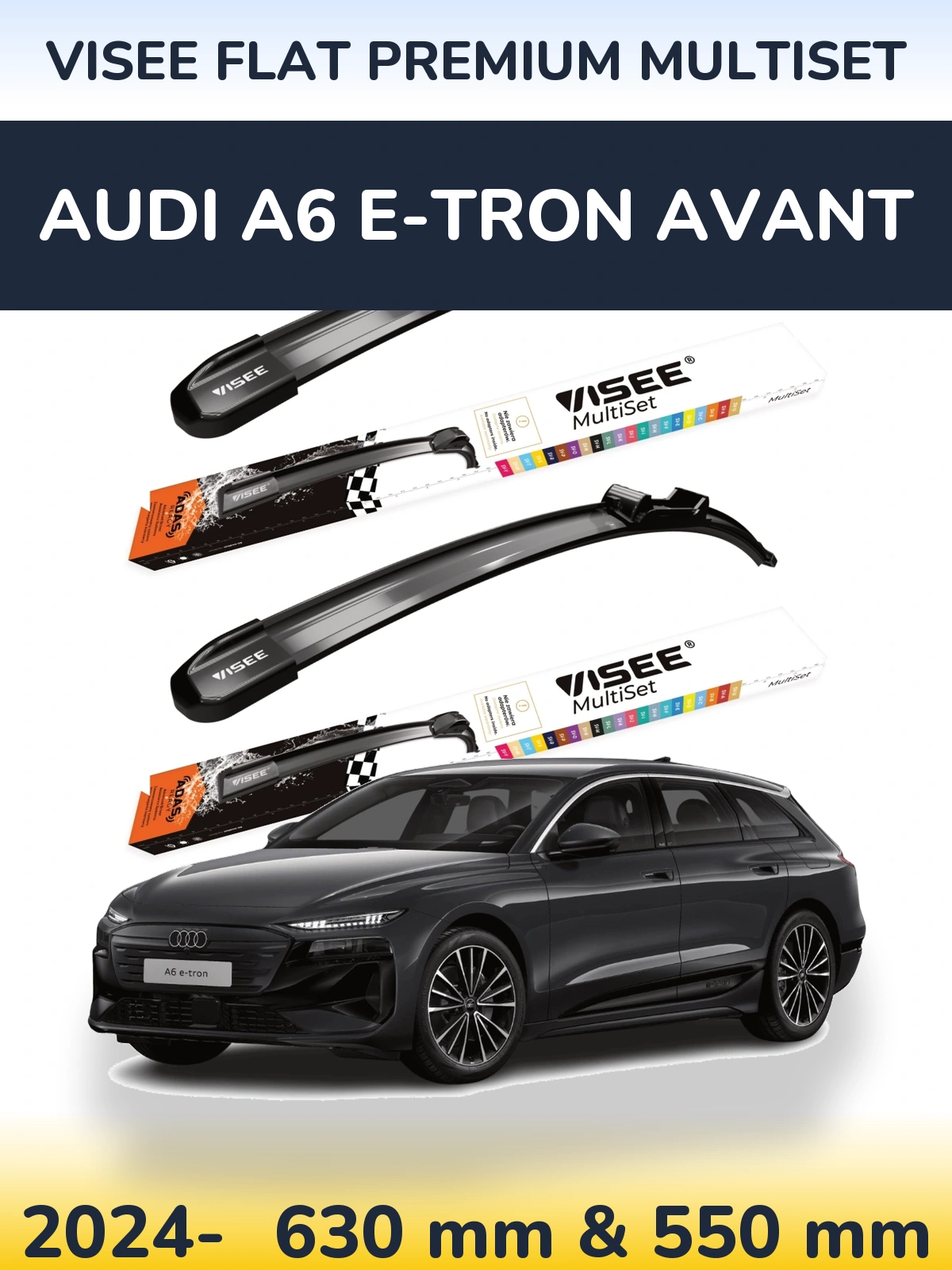 Комплект передних дворников VISEE FLAT PREMIUM MultiSet 630 & 550 мм для Audi A6 e-tron Avant 2024-2026