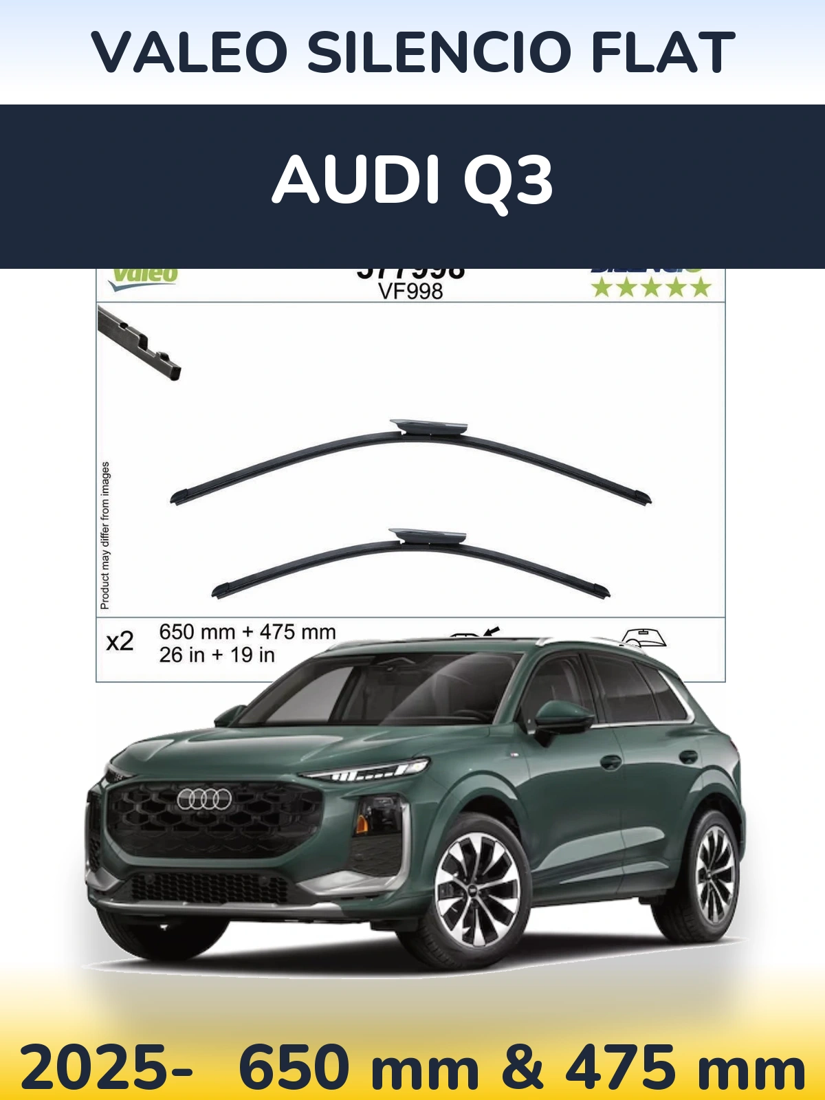 Комплект передних дворников Valeo Silencio Flat 650 & 475 мм для Audi Q3 2025-2026