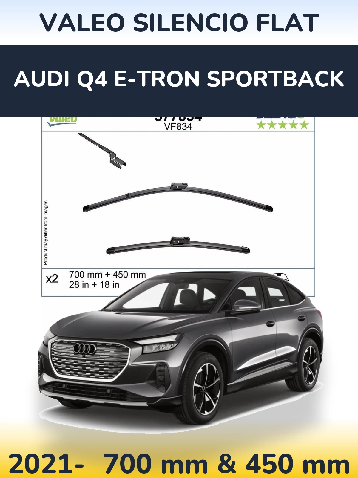 Komplet przednich wycieraczek Valeo Silencio Flat 700 & 450 mm do Audi Q4 e-tron Sportback 2021-2026