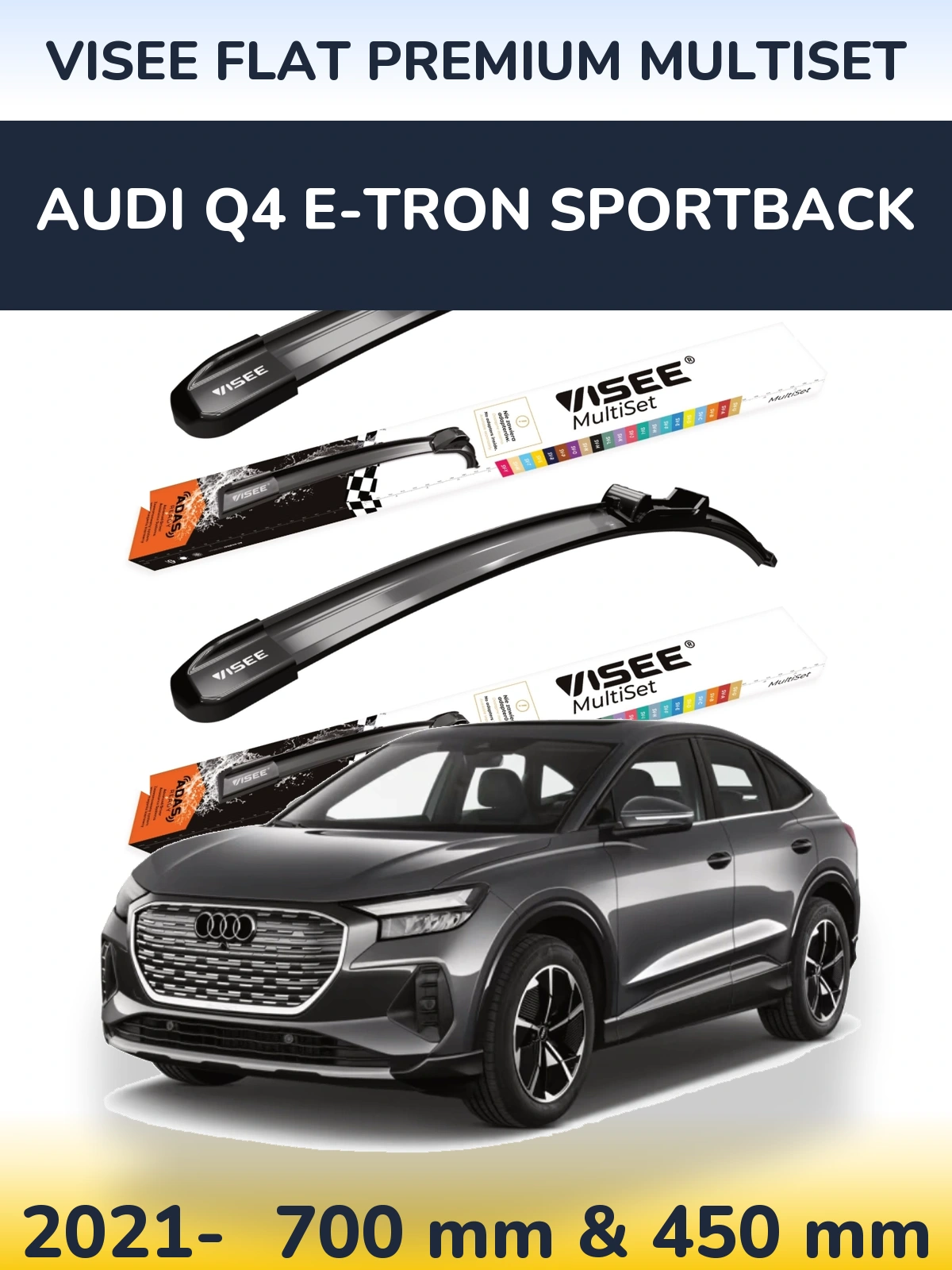 Комплект передних дворников VISEE FLAT PREMIUM MultiSet 700 & 450 мм для Audi Q4 e-tron Sportback 2021-2026