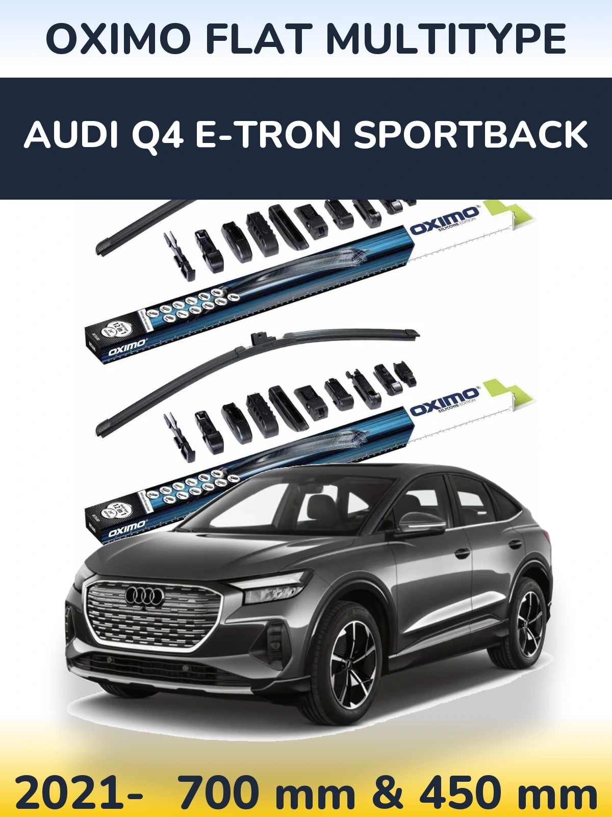 Комплект передних дворников Oximo Flat MultiТипe 700 & 450 мм для Audi Q4 e-tron Sportback 2021-2026