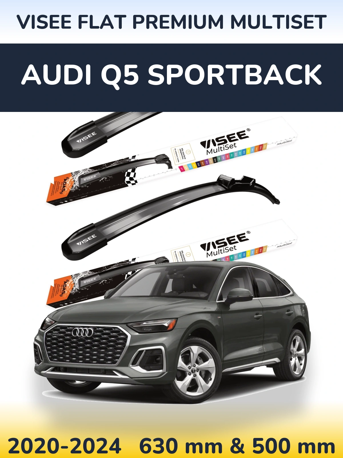 Komplet przednich wycieraczek VISEE FLAT PREMIUM MultiSet 630 & 500 mm do Audi Q5 Sportback 2020-2024
