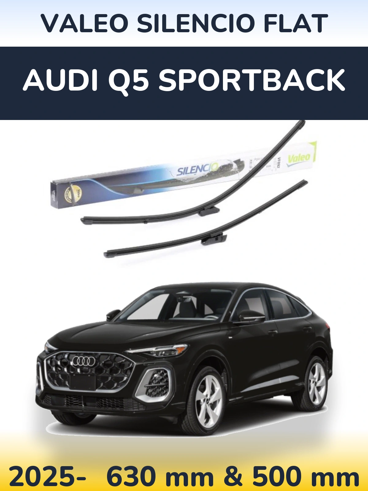 Комплект передних дворников Valeo Silencio Flat 630 & 500 мм для Audi Q5 Sportback 2025-2026
