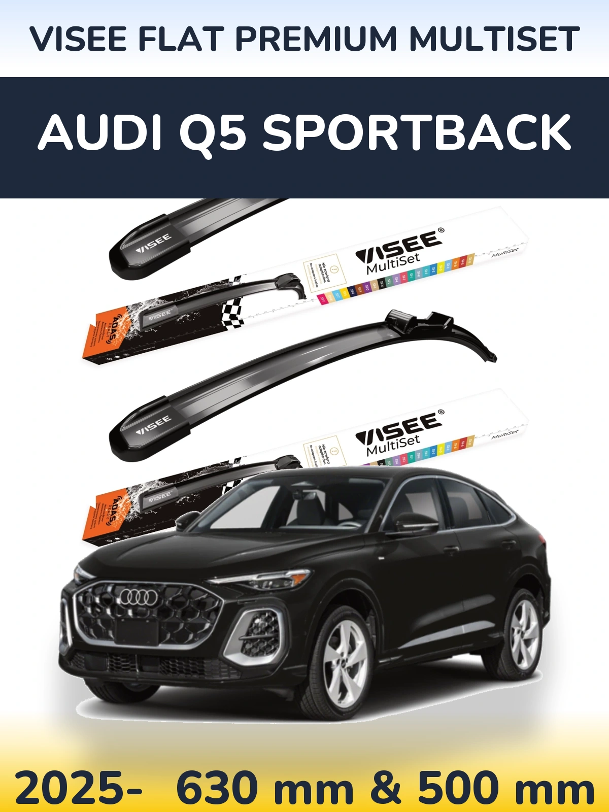 Комплект передних дворников VISEE FLAT PREMIUM MultiSet 630 & 500 мм для Audi Q5 Sportback 2025-2026