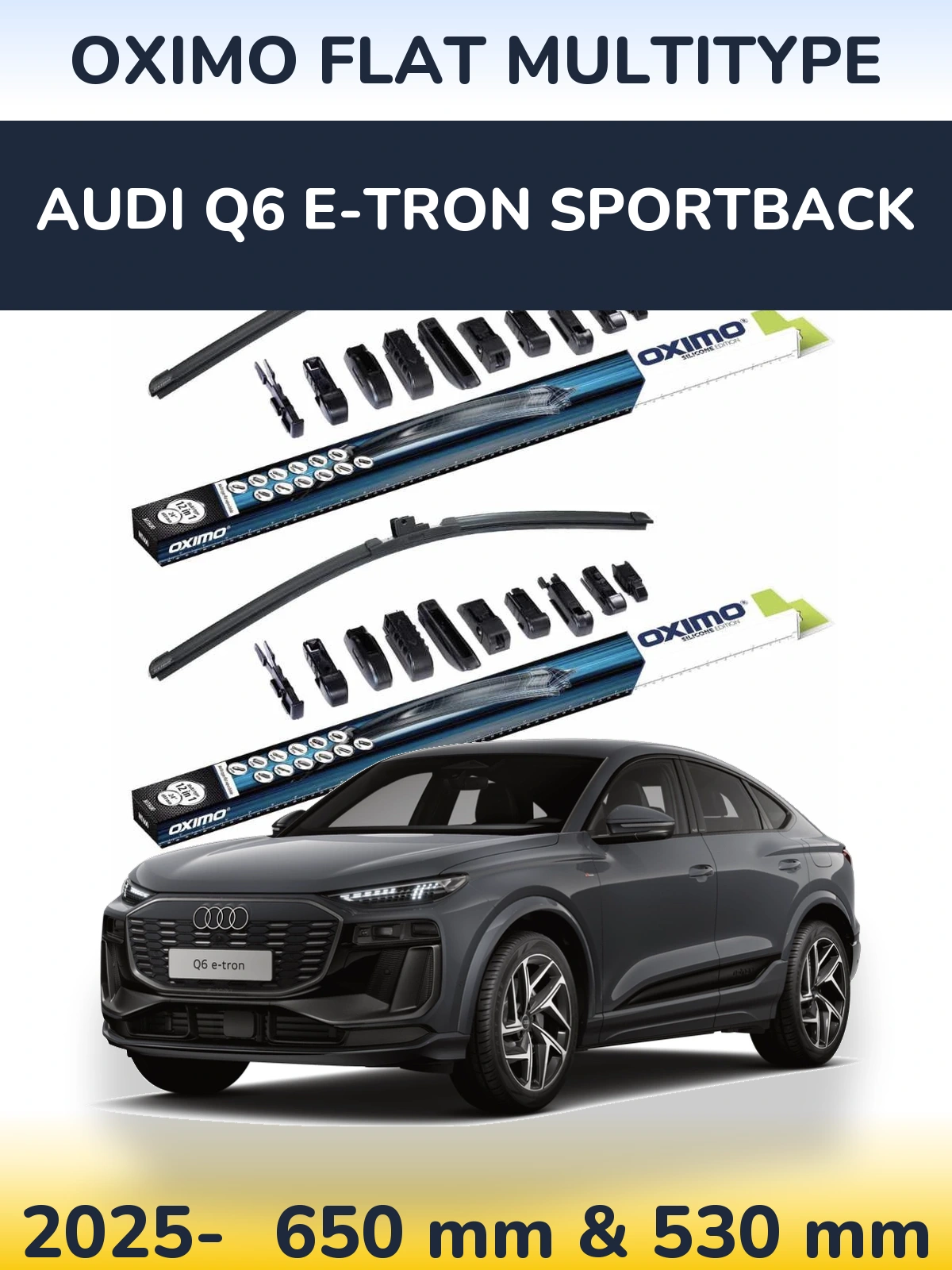 Комплект передних дворников Oximo Flat MultiТипe 650 & 530 мм для Audi Q6 e-tron Sportback 2025-2026