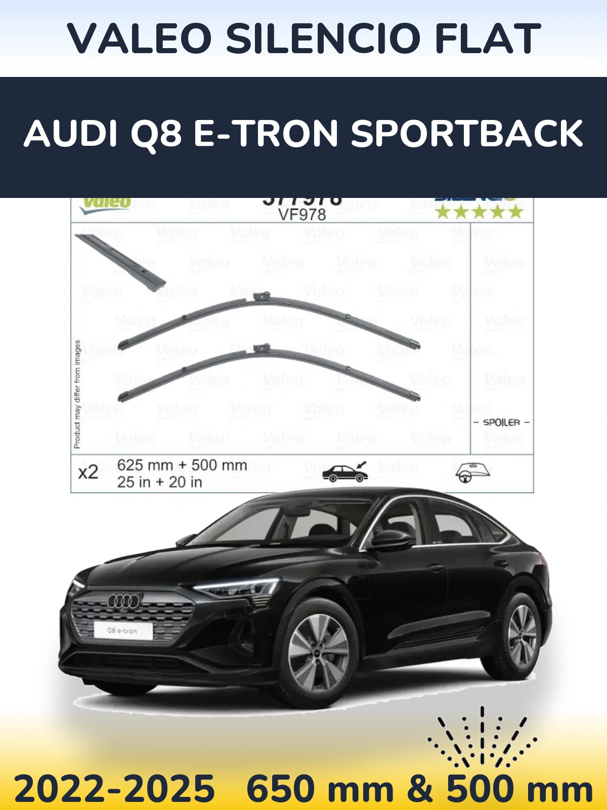 Комплект передних дворников Valeo Silencio Flat 625 & 500 мм для Audi Q8 e-tron Sportback 2022-2025