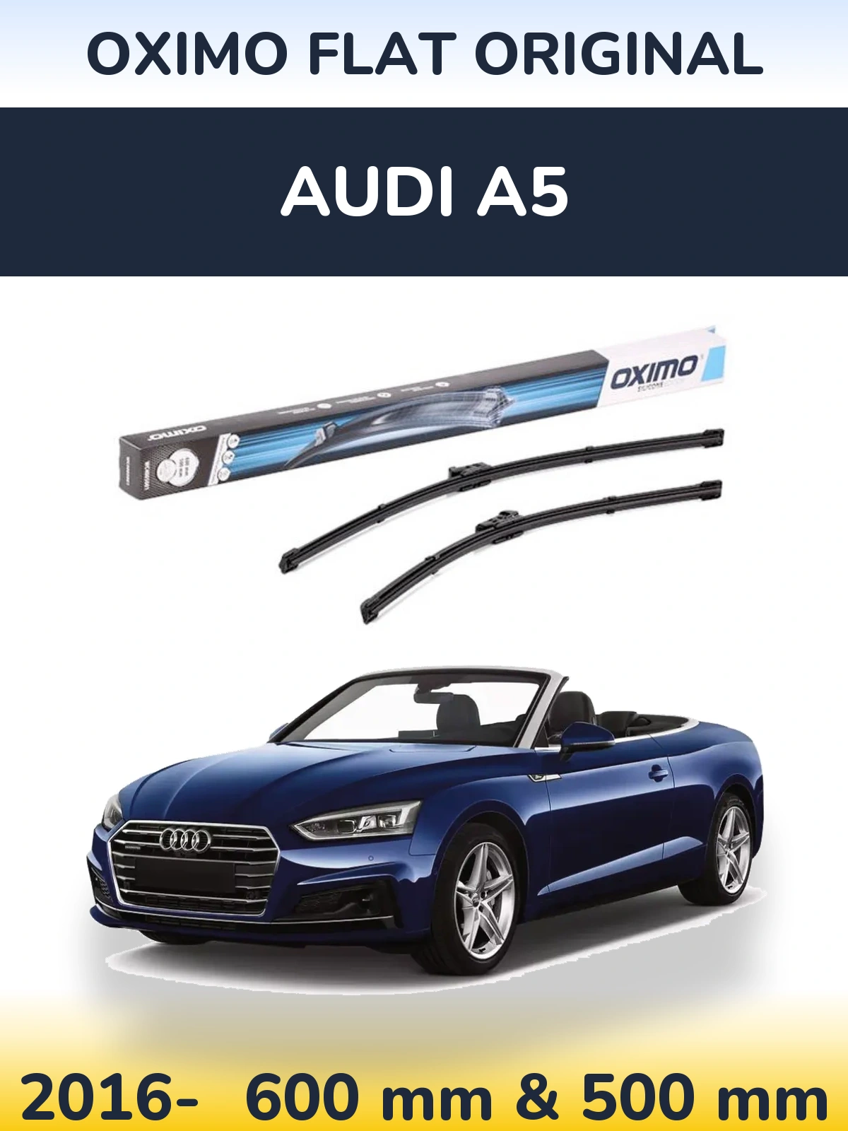 Комплект передних дворников Oximo Flat Original 600 & 500 мм для Audi A5 2016-2026