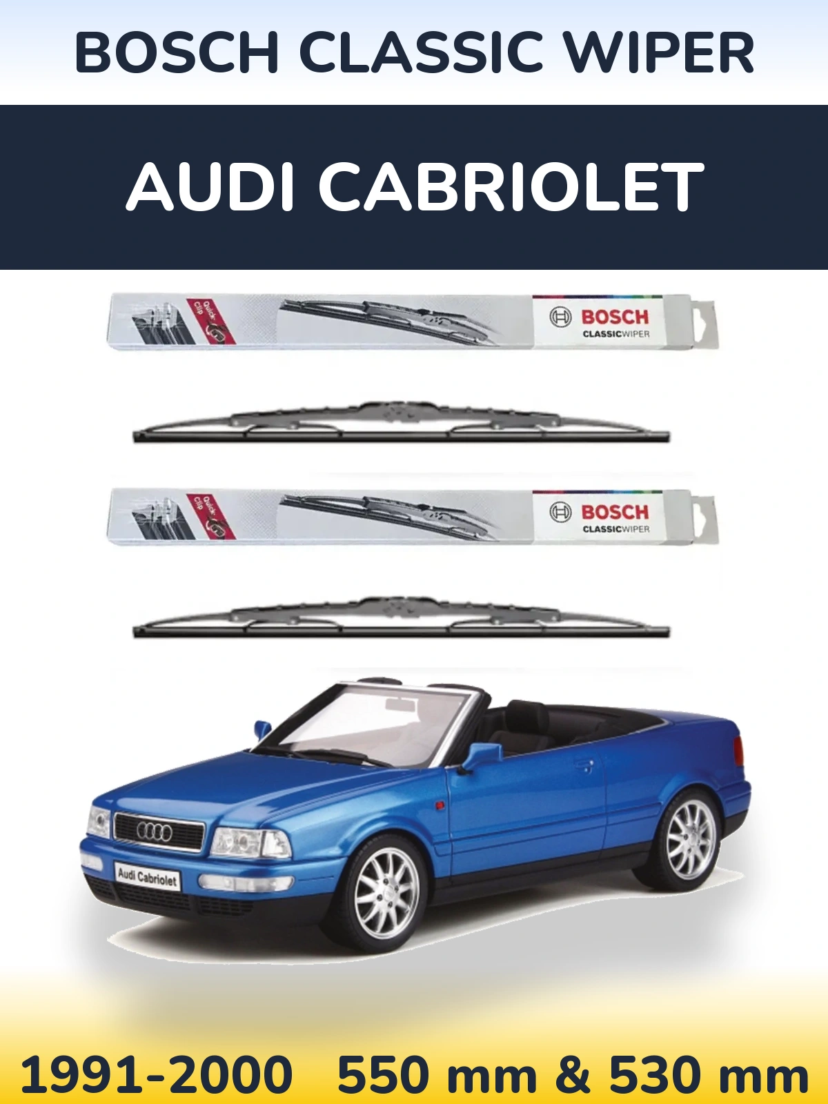 Komplet przednich wycieraczek BOSCH Classic Wiper 550 & 530 mm do Audi Cabriolet 1991-2000